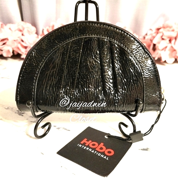 NWT HOBO Int'l RARE Black Genuine Patent Leather Makeup Pouch/Small Clutch - Picture 4 of 6